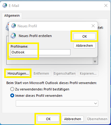 Outlook Profil anlegen